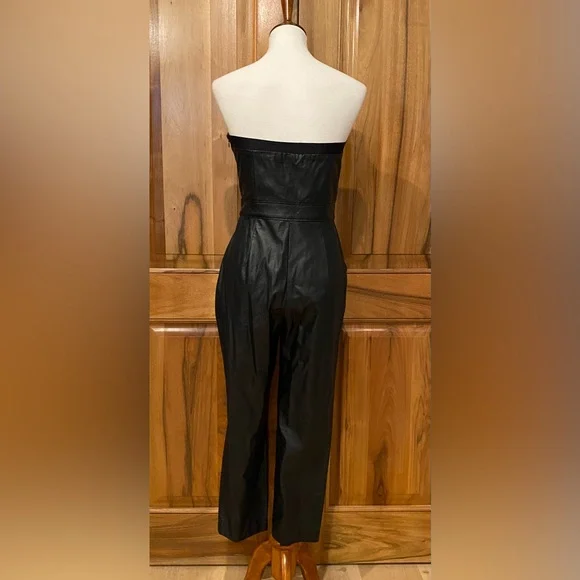 Rachel Roy Strapless Black Pleather Jumpsuit/ Pockets Draped/Boned Bodice EUC 6 - Picture 8 of 16